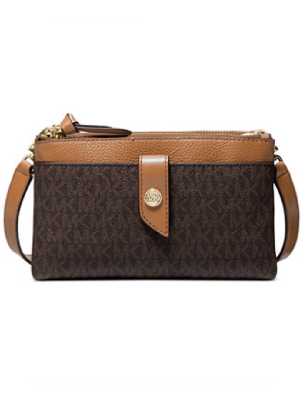 Michael Kors Brown and Tan Signature Logo Crossbody